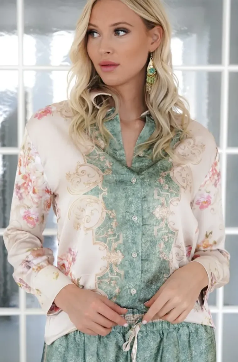 Mixed Brands - Waterway Patterned Pants Shirt Satin Suit 13388 - Multicolor