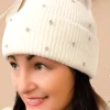 Plain Vanilla - Beanie with rhinestones and pom pom - White