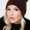 Plain Vanilla - Beanie with faux fur pompom - Chocolate