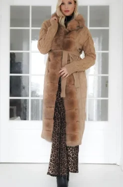Plain Vanilla - Knitted Cardigan/Jacket with Faux Fur - Camel