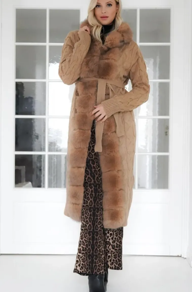 Plain Vanilla - Knitted Cardigan/Jacket with Faux Fur - Camel