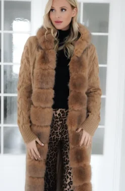 Plain Vanilla - Knitted Cardigan/Jacket with Faux Fur - Camel