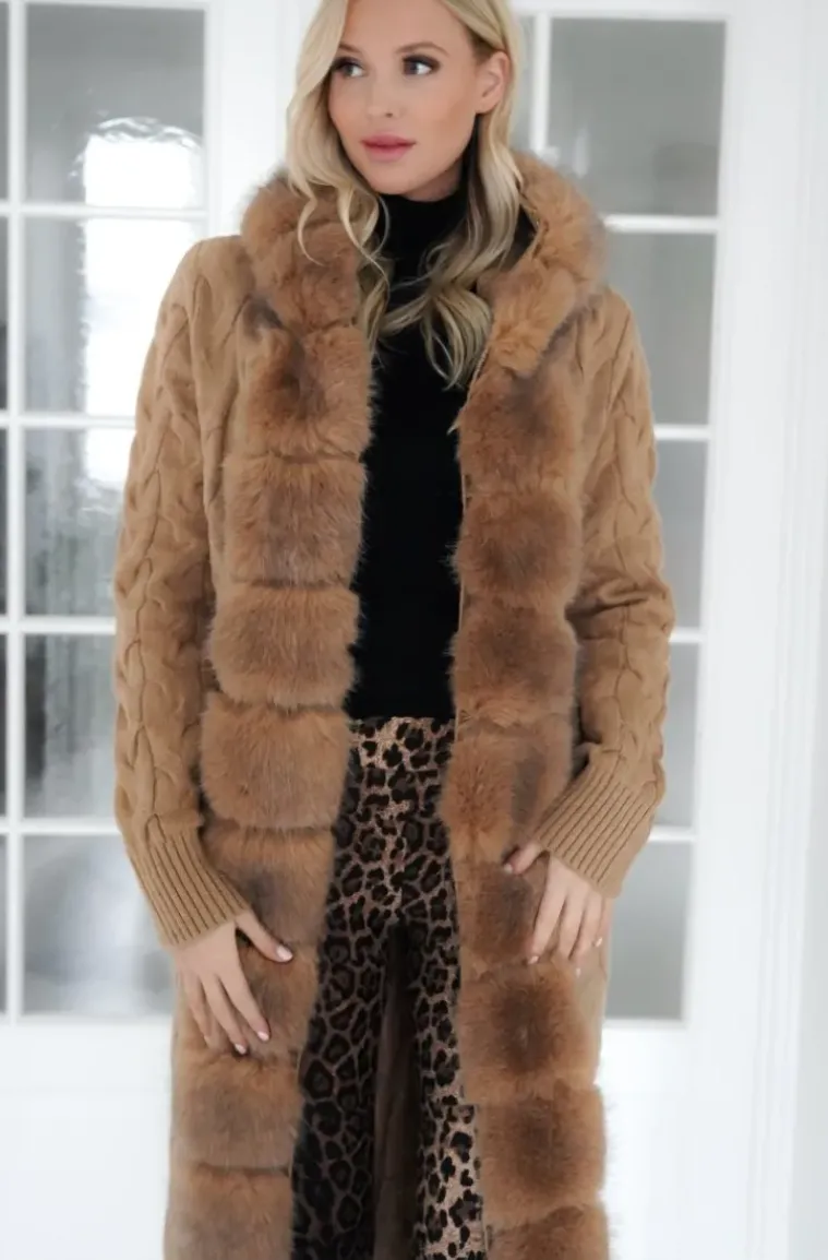 Plain Vanilla - Knitted Cardigan/Jacket with Faux Fur - Camel