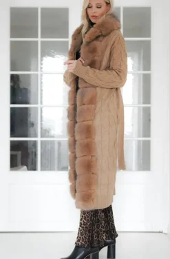 Plain Vanilla - Knitted Cardigan/Jacket with Faux Fur - Camel