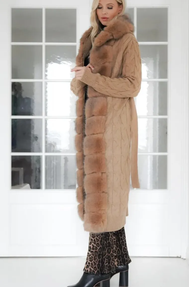 Plain Vanilla - Knitted Cardigan/Jacket with Faux Fur - Camel
