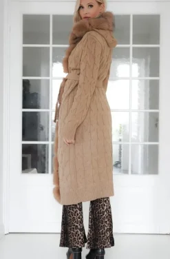 Plain Vanilla - Knitted Cardigan/Jacket with Faux Fur - Camel