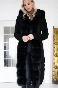 Plain Vanilla - Knitted Cardigan/Jacket with Faux Fur - Black