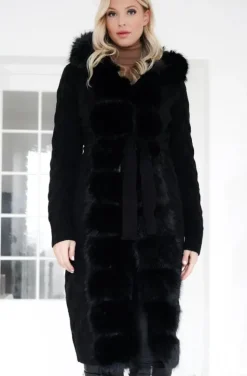 Plain Vanilla - Knitted Cardigan/Jacket with Faux Fur - Black