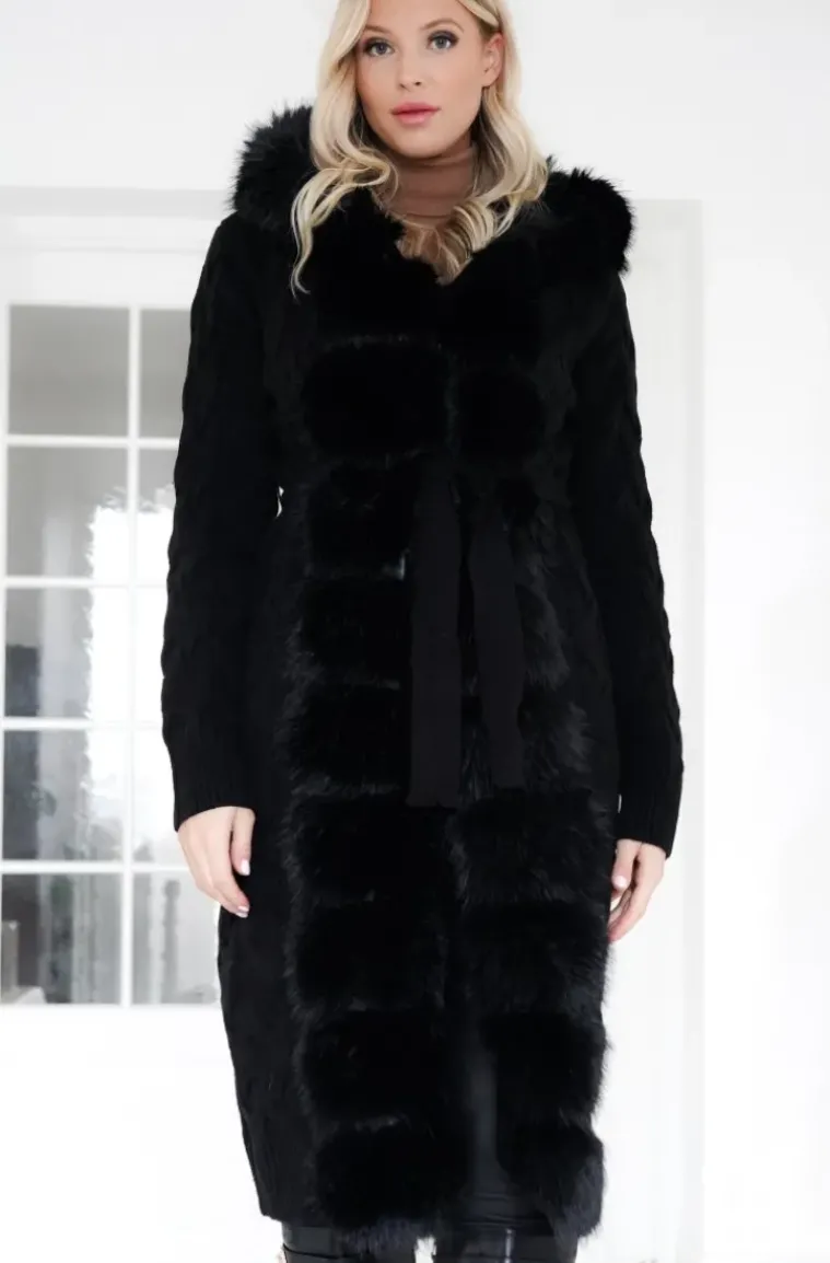 Plain Vanilla - Knitted Cardigan/Jacket with Faux Fur - Black