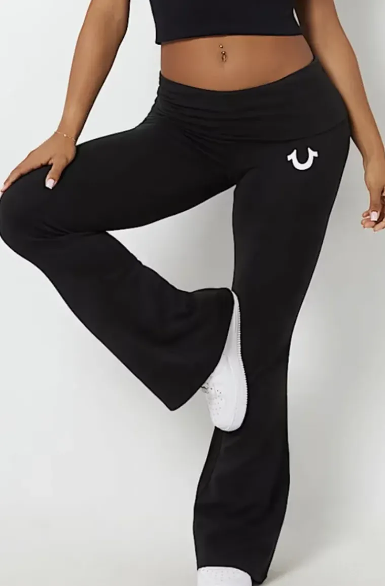True Religion - Horseshoe Foldover Terry Pants - Jet black