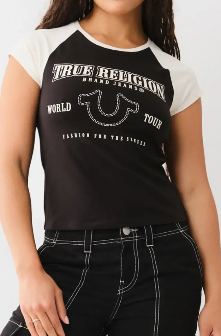 True Religion - Raglan Baby Tee - Black-white