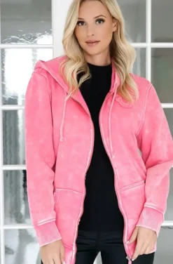 True Religion - Washed Big T Boyfriend Zip Hoodie - Hot Pink