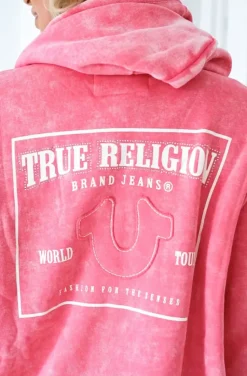 True Religion - Washed Big T Boyfriend Zip Hoodie - Hot Pink