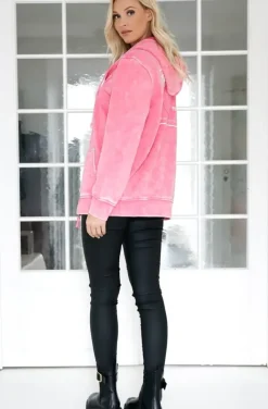 True Religion - Washed Big T Boyfriend Zip Hoodie - Hot Pink