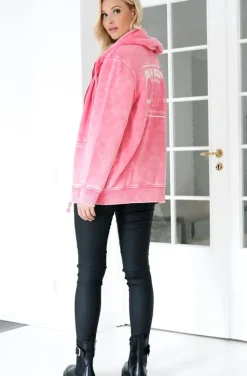 True Religion - Washed Big T Boyfriend Zip Hoodie - Hot Pink