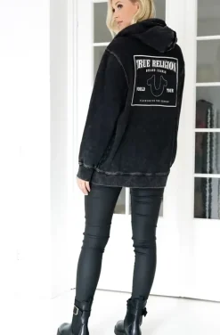 True Religion - Washed Big T Boyfriend Zip Hoodie - Jet Black