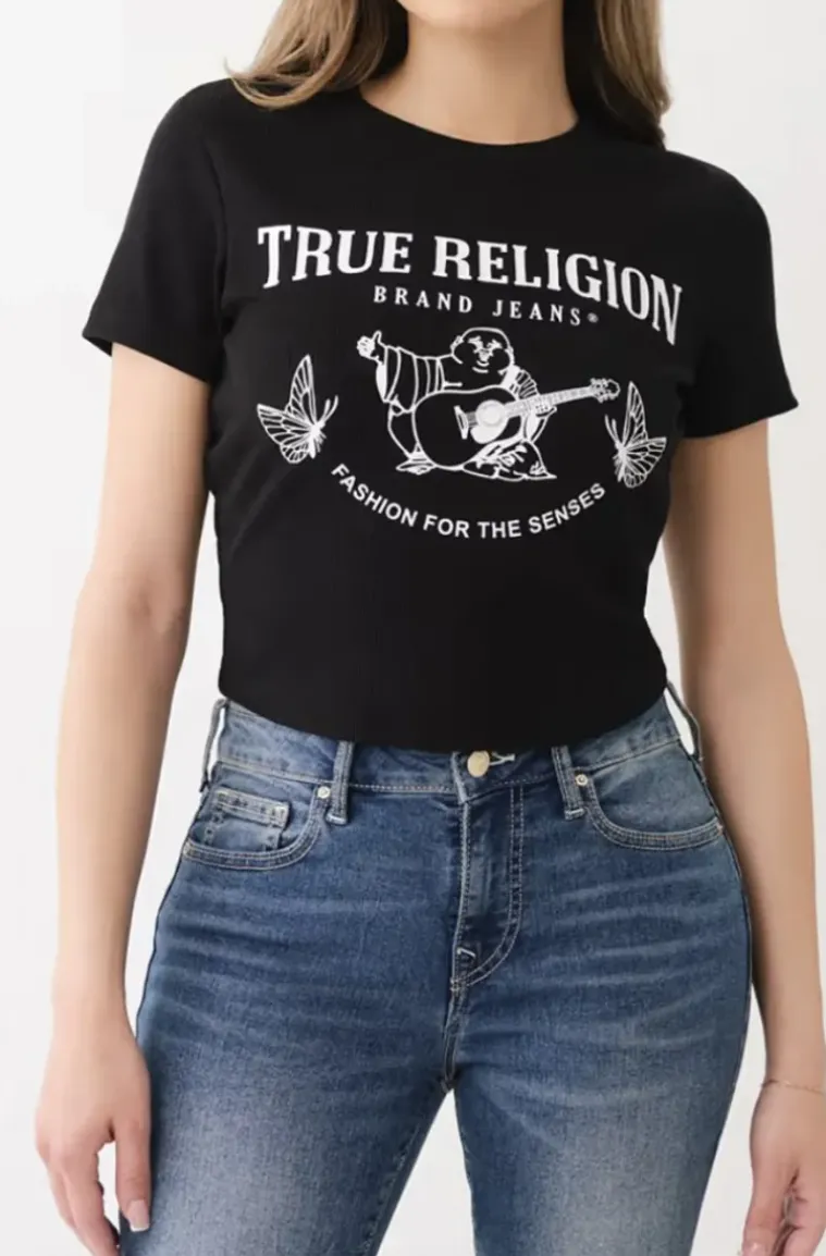 True Religion. Buddha Butterfly Baby Tee - Jet Black