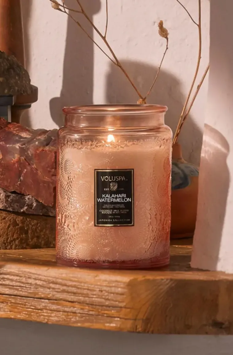 Voluspa - Kalahari Watermelon Large Glass Jar with Metallic Lid