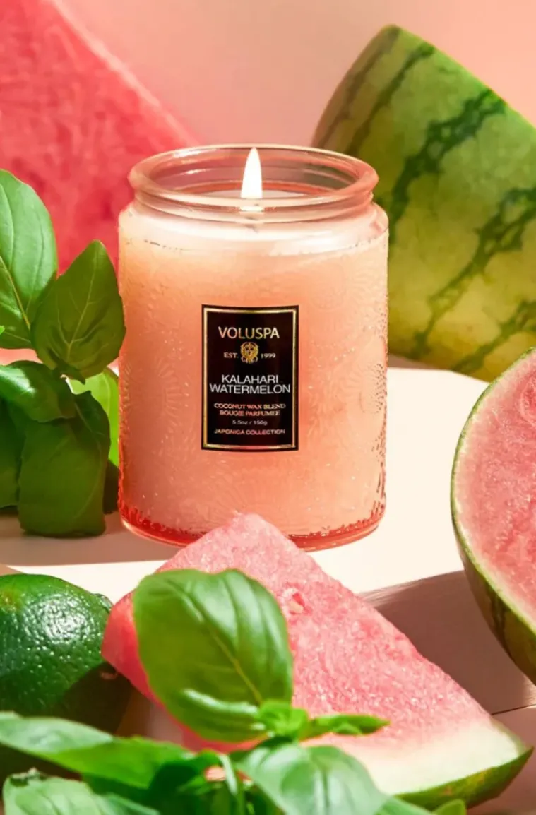 Voluspa - Kalahari Watermelon Large Glass Jar with Metallic Lid